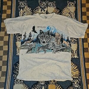 San Segal vintage tee shirt nature print 1991 moon wolf lion elk rabbit 🐇i0